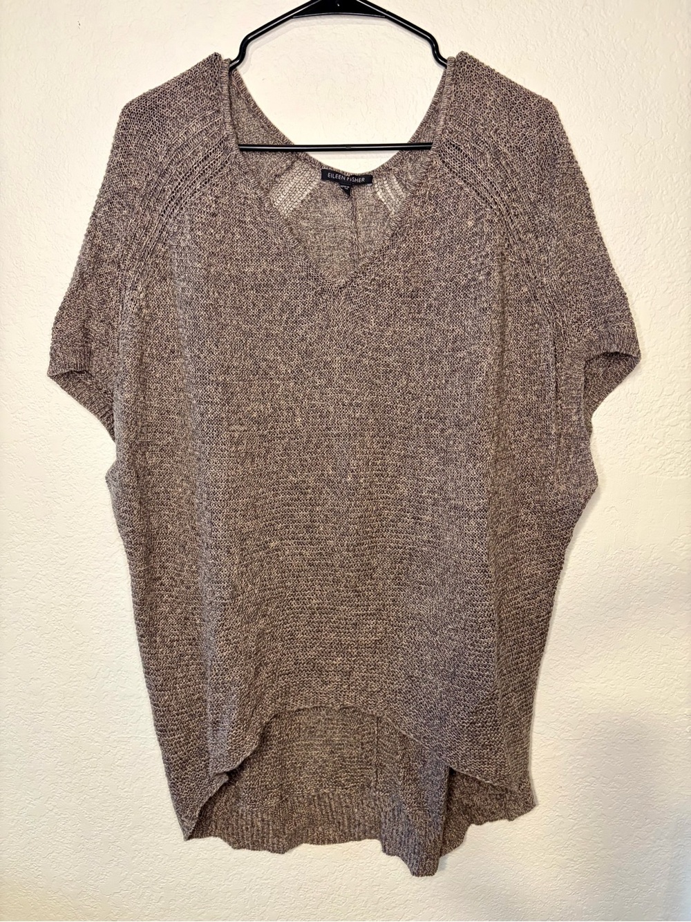 Eileen Fisher Taupe Marled Knit V-Neck Tunic